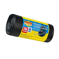 Мешки для мусора 240 л, черные, в рулоне 10 шт., ПНД 40 мкм, 1250х1000 мм, Крепак, 4607075710153 в Новомосковске