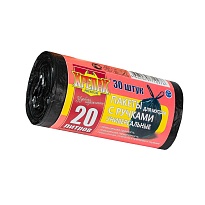 Мешки для мусора 20 л, с ручками, черные, в рулоне 30 шт., ПНД, 10 мкм, 550х440 мм, Крепак, 4607075710276 в Новомосковске