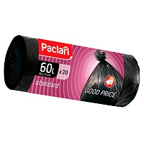 Мешки для мусора 60 л, черные, в рулоне 20 шт., ПНД, 7,4 мкм, 720х600 мм, PACLAN, 600820 в Новомосковске