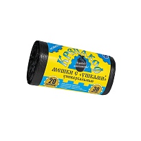 Мешки для мусора 20 л, с ушками, черные, в рулоне 30 шт., ПНД, 10 мкм, 550х440 мм, Крепакоф, 4607075710405 в Новомосковске
