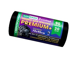 Мешки для мусора 90 л, черные, в рулоне 20 шт., ПВД, 40 мкм, 900х700 мм, PREMIUM+, 904120 в Новомосковске