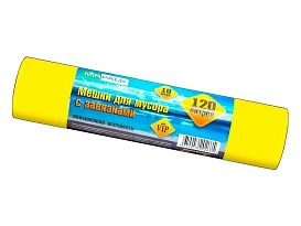 Мешки для мусора 120 л, с завязками, желтые, в рулоне 10 шт., ПНД, 15 мкм, 800х750 мм, VIP, Z12010yel в Новомосковске