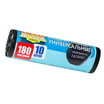 Мешки для мусора 180 л, с ушками, черные, в рулоне 10 шт., ПНД, 20 мкм, 1150х800 мм, Крепак, 4607075710498 в Новомосковске