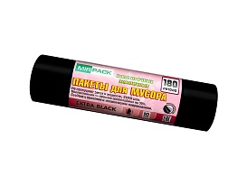 Мешки для мусора 180 л, ароматизированные, черные, в рулоне 10 шт., ПВД, 50 мкм, 1100х930 мм, EXTRA black, 18008301 в Новомосковске
