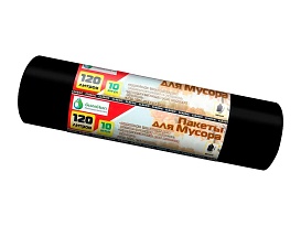 Мешки для мусора 120 л, черные, в рулоне 10 шт., ПНД, 12 мкм, 1100х700 мм, MIRPACK Classik, 1201011 в Новомосковске