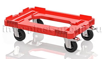 Тележка пластиковая с отверстием 2 колеса с тормозом красная в Новомосковске