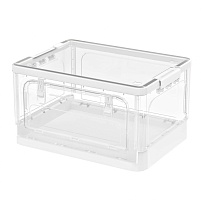 Ящик пластиковый складной прозрачный, дно белое, 490х360х280 мм, с колесиками в Новомосковске