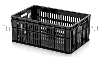 Ящик для молока, мяса, овощей и фруктов большая перфорация дно сплошное черный в Новомосковске