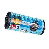 Мешки для мусора 30 л, с ушками, черные, в рулоне 30 шт., ПНД, 9 мкм, 600х500 мм, Крепак, 4607075710450 в Новомосковске