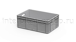 Евроконтейнер открытые ручки/сплошное дно 600х400х220 серый
