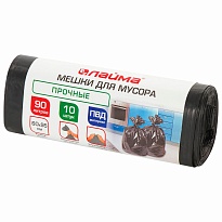 Мешки для мусора 90 л, черные, в рулоне 10 шт., ПВД, 25 мкм, 950х600 мм, LAIMA, 605332 в Новомосковске