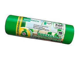 Мешки для мусора 240 л, ароматизированные, зеленые, в рулоне 10 шт., ПВД 45 мкм, 1300х930 мм, PREMIUM+, 240108301 в Новомосковске