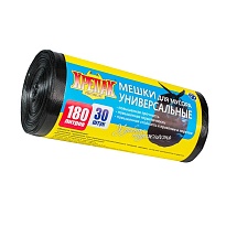 Мешки для мусора 180 л, черные, в рулоне 30 шт., ПНД, 20 мкм, 1150х800 мм, Крепак, 4607075710139 в Новомосковске