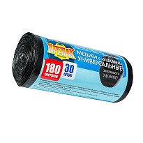 Мешки для мусора 180 л, с ушками, черные, в рулоне 30 шт., ПНД, 20 мкм, 1150х800 мм, Крепак, 4607075710399 в Новомосковске