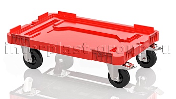 Тележка пластиковая сплошная 2 колеса с тормозом усиленная красная в Новомосковске