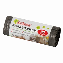 Мешки для мусора 30 л, черные, в рулоне 20 шт., ПНД, 5 мкм, 550х470 мм, Любаша эконом, 605329 в Новомосковске