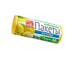 Мешки для мусора 30 л, ароматизированные, Лимон, желтые, в рулоне 20 шт., ПНД, 9 мкм, 560х530 мм, GRIFON Aroma, 101-020 Li в Новомосковске
