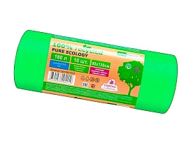 Мешки для мусора 180 л, ароматизированные, биоразлагаемые, зеленые, в рулоне 10 шт., ПВД, 40 мкм, 1300х930 мм, PURE ECOLOGY, bio1801081 в Новомосковске