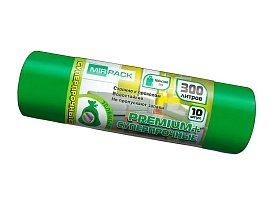 Мешки для мусора 300 л, зеленые, в рулоне 10 шт., ПВД 70 мкм, 1400х1000 мм, PREMIUM+, 300101601 в Новомосковске