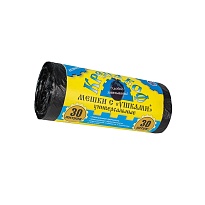 Мешки для мусора 30 л, с ушками, черные, в рулоне 30 шт., ПНД, 8 мкм, 580х460 мм, Крепакоф, 4607075710412 в Новомосковске