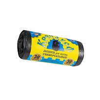 Мешки для мусора 30 л, с ушками, черные, в рулоне 30 шт., ПНД, 8 мкм, 580х460 мм, Крепакоф, 4607075710238 в Новомосковске