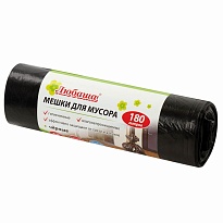 Мешки для мусора 180 л, черные, в рулоне 10 шт., ПВД, 24 мкм, 1060х800 мм, Любаша, 605336 в Новомосковске
