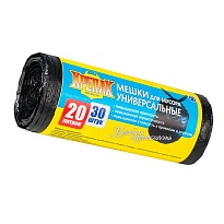 Мешки для мусора 20 л, черные, в рулоне 30 шт., ПНД, 10 мкм, 550х440 мм, Крепак, 4607075710092 в Новомосковске