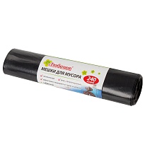 Мешки для мусора 240 л, черные, в рулоне 5 шт., ПВД 30 мкм, 1300х900 мм, Любаша, 605338 в Новомосковске