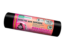Мешки для мусора 160 л, ароматизированные, черные, в рулоне 10 шт., ПВД, 35 мкм, 1100х930 мм, PREMIUM+, 16010530 в Новомосковске
